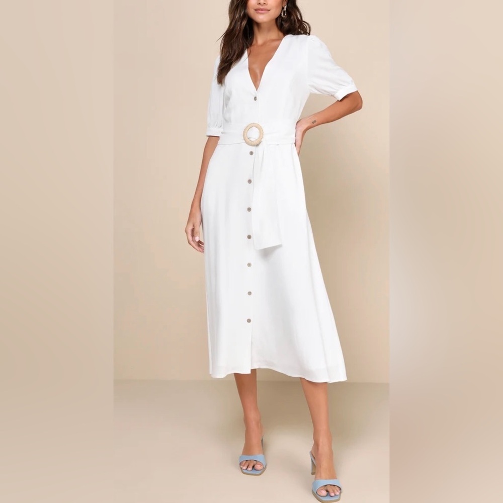 NWT Lulus Blissful Simplicity White Midi Dress